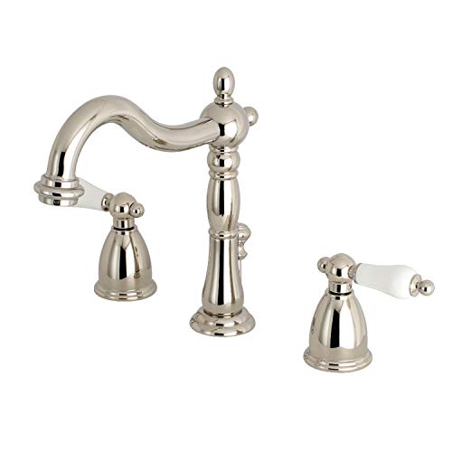 Kingston Brass KB1976PL Heritage Widespread Lavatory Faucet Pn Porcelain Lever Handle Polished Nickel 14 x 6.5 x 8.06