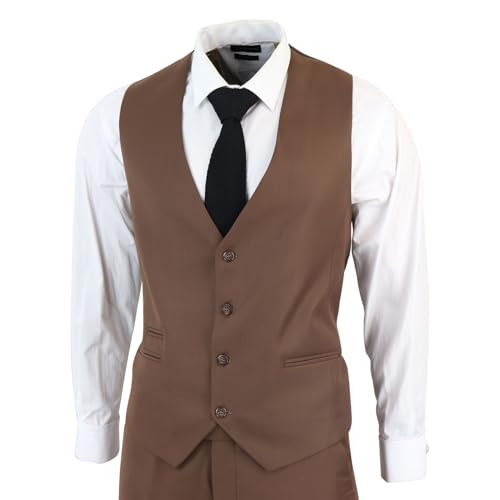 Men's Classic Brown Suit 3 Piece Tailored Fit Vintage Office Wedding Prom3
