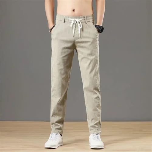 Men's Casual Slim Fit Trousers Cotton Drawstring Mid-Rise Elastic Waist Business Office Trousers2