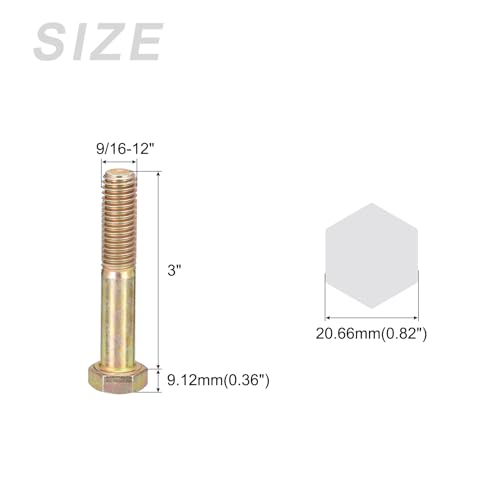 Image of METALLIXITY Hex Bolts (9 /16-12x3) 5Pcs, Grade 8 Carbon Steel Zinc Plated Partial Threaded, UNC Coarse Thread Hex Head Screw Bolt - for Furniture Repair, Yellow