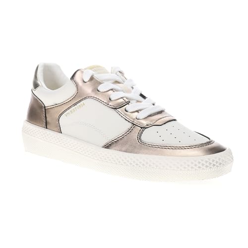 VINTAGE HAVANA Womens Fast Metallic Perforated Lace Up Sneakers Shoes Casual - Brown, White2