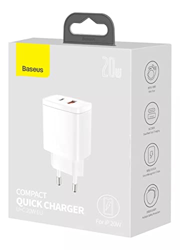 Carregador de Parede Baseus Compact Quick Charger U+C 20W Branco,Modelo CCCP20UE