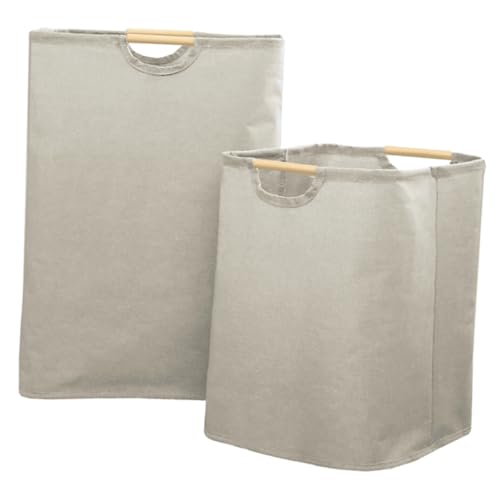 CLISPEED 2 piezas Cesta para Ropa Sucia Plegable con Asas de Madera Capacidad Grande Organizador de Lavandería y Almacenamiento Multifuncional para Dormitorio de Beige