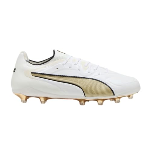 PUMA Men's King 20 Ultimate FG/AG Soccer Cleats – K-BETTER Performance Upper, Lightweight Firm Ground & Artificial Grass Football Boots (White/Gold, US Footwear Size System, Adult, Men, Numeric, Medium, 10.5)