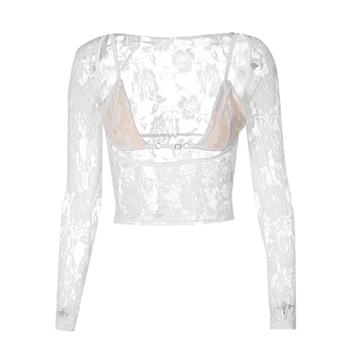 Women Y2K Lace Tops Teen Girl Shirt Lace Sexy Fashion Elegant Long-Sleeved Top Shirt Casual Loose Sexy Top Blouse2