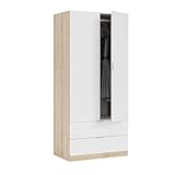 Miroytengo Armario Dormitorio Juvenil 2 cajones Grandes 2 Puertas Color Blanco y Roble 82x52x180 cm