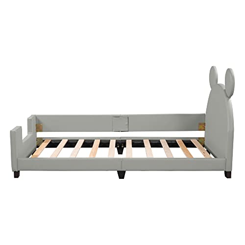 Softsea Twin Daybed Cute Upholstered Platform Bed With Bear Ears Shaped Headboard, Twin Bed Frame For Kids (Gray, Twin) #TOP4