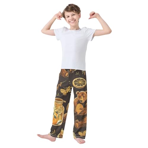ZZXXB Bear and Honey Boys Long Pants Soft Trousers Elastic Waist Kids Lounge Bottoms with Pockets S-XL2