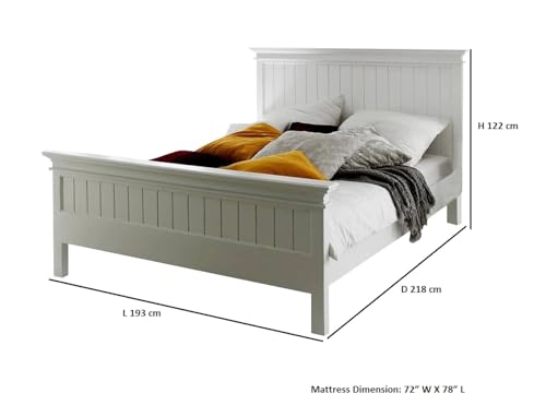 Image of APRODZ Solid Wood Without Storage King Size Clemons Bed for Bedroom Stylish | White Finish