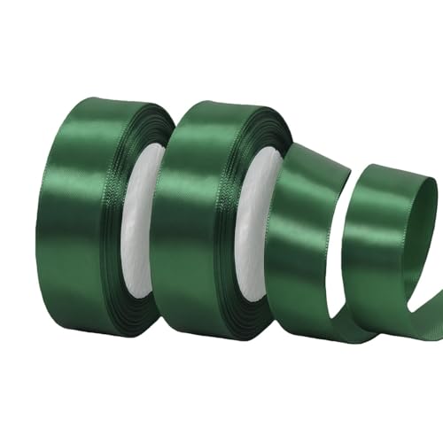 2Rolls Dark Green Stain Ribbons 25mm x 22 Meters Fabric Thick Gift Wrap Ribbon Christmas Ribbon for Gift Wrapping Crafts Flower Bouquets Bow Making and Valentines Gifts Decorations
