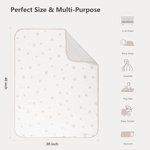Image of Susurration Baby Blanket for Unisex Boys Girls, 2 Pack Soft Fluffy Crib Blankets with Muslin Cotton Front and Dotted Fleece Back, Receiving Blanket for Baby Newborn Infant, 30x40inch, Beige Star&Grey