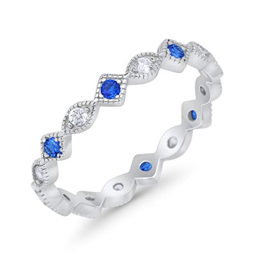 Blue Apple Co. Art Deco Full Eternity Stackable Wedding Band Ring Marquise Round Cubic Zirconia 925 Sterling Silver