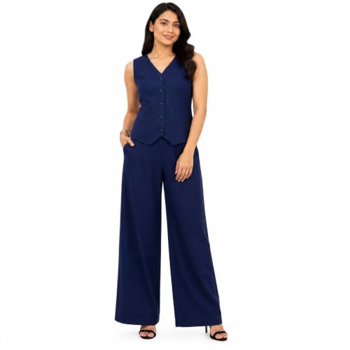 Image of Women Cotton Blend Western Co-Ord Set | Stylish Top & Pant Set for Women | Dress For Womens | Casual High Waist Solid Pant Outfit