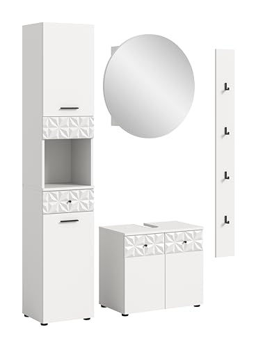 xonox.home Badezimmer Prisma 4tlg. Kombination Badmöbel Set kleine Bäder Komplettprogramm Bademöbel-Set in Front/Korpus weiß Absetzung weiß Hochglanz Tiefzieh xonox.home Badezimmer Prisma 4tlg. Kombination Badmöbel Set kleine Bäder Komplettprogramm Bademöbel-Set in Front/Korpus weiß Absetzung weiß Hochglanz Tiefzieh