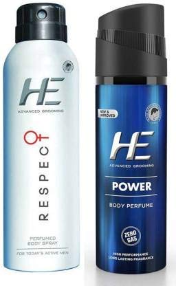 He Respect Advanced Grooming Body Spray + HE Power Men's Perfume Combo Pack of 2