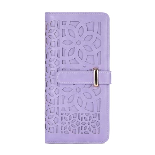 Womens Wallet, RFID Wallet Women Ultra Slim Wallet for Women Thin Ladies Wallet Credit Card Holder Bifold Wallet with Hollow Out Design Gift, Purple