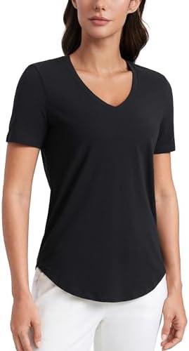 CRZ YOGA Womens Pima Cotton V Neck T-Shirt Short Sleeve Casual Workout Shirts Soft Summer Basic Tee Tops