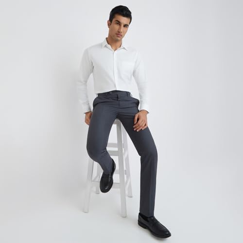 Image of Raymond Men's Slim Fit Solid Pattern Pure Cotton Semi Cut Away Collar Full Sleeve Formal Shirt