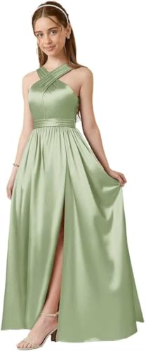 GATMAHE Chiffon Junior Bridesmaid Dresses for Girls Ruffle Sleeve V Neck A Line Flower Girls Dress