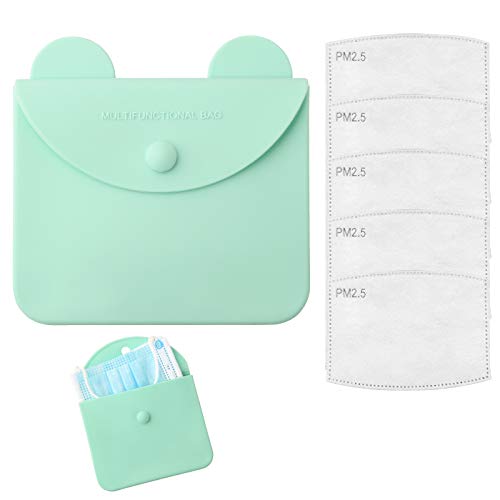 Caja Mascarillas Silicona, 1+5 Caja Almacenamiento Mascarillas, Caja Porta Mascarillas, Funda Mascarillas para Bolso, Caja Guarda Mascarilla, para Mantenerla Limpia e Higiénica, Hecha en silicona