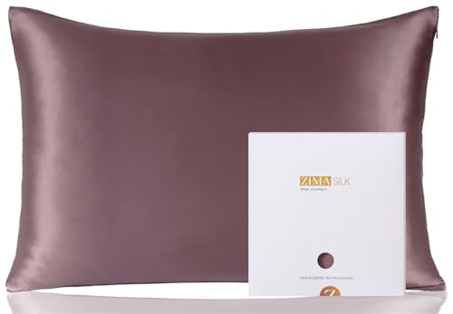 ZIMASILK 100% Pure Mulberry Silk Pillowcase for Hair and Skin Health,Soft and Smooth,Both Sides Premium Grade 6A Silk,600 Thread Count,with Hidden Zipper,1pc (King 20''x36'',Dark Mauve)