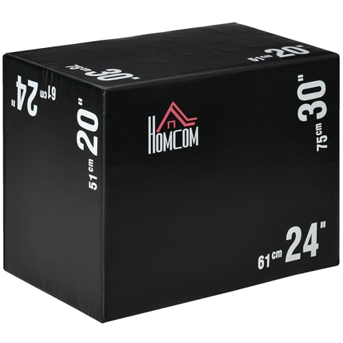 HOMCOM Plyo Box 3 in 1 con 3 Altezze 51cm 61cm 75cm, Jumping Box Pliometrico per MMA e HIIT, Piattaforma Pliometrica per l'Allenamento, per Home Gym Casa Palestra, Nero