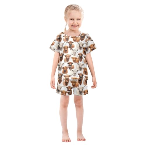 UMIRIKO Highland Cow Animal Summer Short Sleeve Pajamas Sleepwear PJ Set B0403015