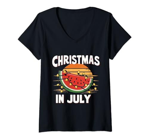 Donna Christmas in July: Watermelon with Christmas Lights Design Maglietta con Collo a V