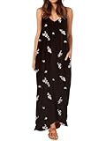 Picture of Poetsky Long Maxi Dress for Women Summer Casual Floral Beach Outfit with Pockets (Black Floral L)