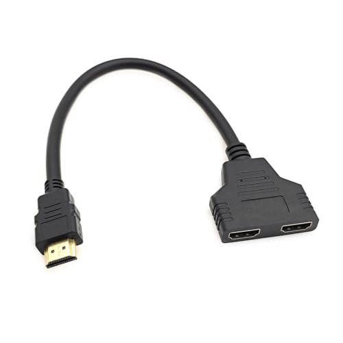 JZK 30CM Cable Adaptador Divisor HDMI 1 a 2 vías, 1 en 2 Salidas, Cable extensión HDMI Macho a Hembra Doble 1080P para HDTV, LED, monitores LCD y proyectores