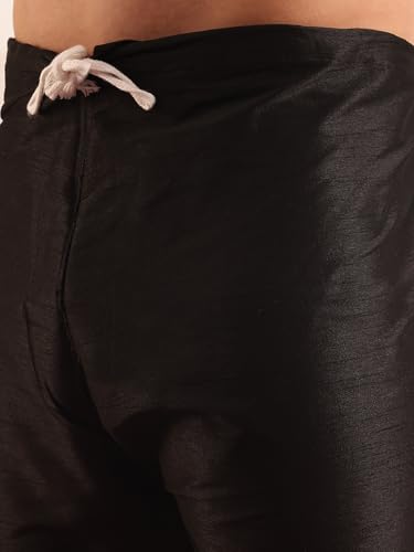 Image of SOJANYA Men's Silk Blend Black Kurta and Pyjama With Paisley Design Velvet Nehru Jacket