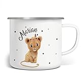 EMAILLE TASSE mit hochwertigem Aufdruck Baby Löwe mit Namen - für den kleinen Safari Fan mit Wunschnamen