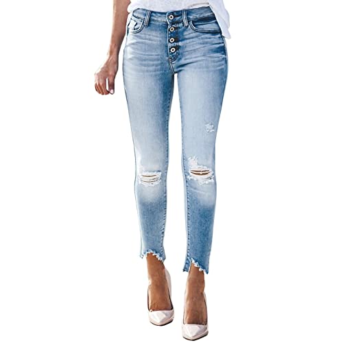 boseucn Jeans Damen, 7/8 Skinny Jeans Damen High Waist Jeanshose Zerrissen Destroyed Stretch Hüftjeans Elegant Streetwear Casual Sommer Teenager Mädchen Jeans Freizeithose Jeanshosen Damenjeans