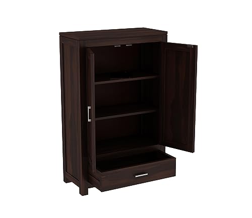 Image of Sheesham Wood Wooden 2 Door Wardrobe Organizer for Clothes | - Solid Wood Almirah with 1 Drawers, 3 Shelves - Cupboard for Large Bedroom (Design 26)