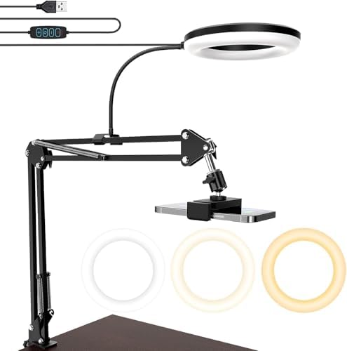 Image of Sounce Overhead Video Stand with 6-inch Ring Light, Metal arm Body,1 /4 inch Ball Head for Camera Desktop Stand, Mobile Bedroom Stand and Tablet Bracket for Overhead Video (6 inch with Ring Light)