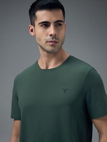 Image of TECHNOSPORT Men's Slim Fit Solid Crew Neck T-Shirt, Cotflex Quick Dry Wrinkle Resistant Polyester Sports Tee for Gym, Running, Training, Sports