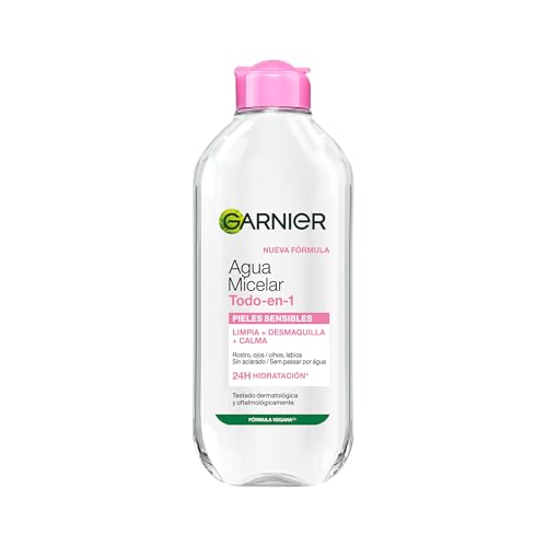 Garnier Skin Active, Agua Micelar Clásica Todo en Uno, Desmaquillante, Limpiador Facial, Limpia Rostro, Labios y Ojos, Sin Aclarado, para Todo Tipo de Pieles, Formato Maxi, 700 ml