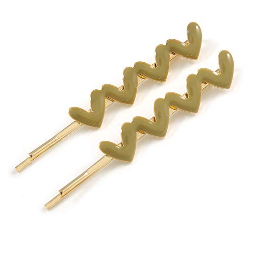 Horquillas para el pelo de corazón verde oliva de 65 mm bañadas en oro