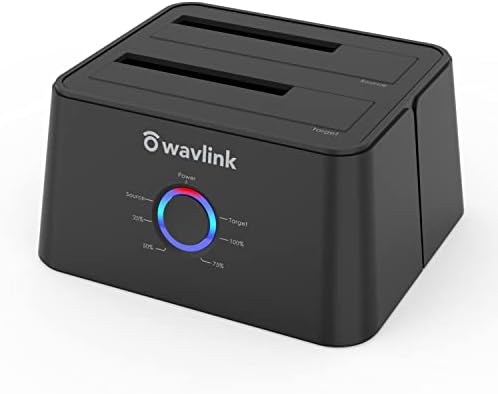 WAVLINK USB 3.0 and USB C to SATA Dual-Bay External Hard Drive Docking Station for 2.5/3.5 Inch HDD/SSD with UASP (6Gbps), Support Offline Clone/Duplicator Function [16TB X2 ]-Black