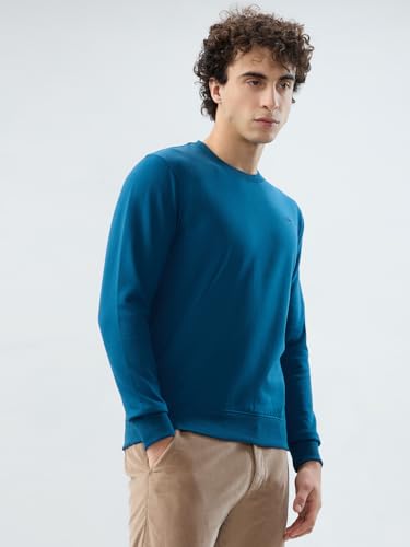 Image of Park Avenue Men Slim Fit Solid Pattern Cotton Polyester Blend Round Neck Full Sleeve Casual Sweatshirt Green