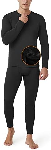 LAPASA Men's Heavyweight Thermal Underwear Long John Set Fleece Lined Base Layer Top and Bottom M24, 3. Heavyweight Black Set, Large