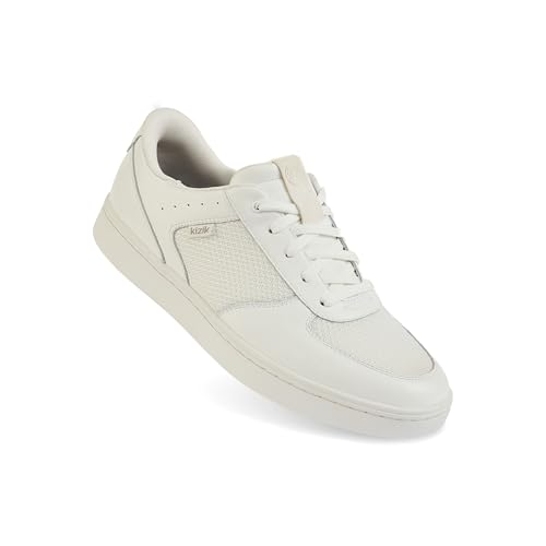 Image of Kizik Hands Free Shoes for Men: Oslo - Durable Full Grain Leather, Breathable Mesh, Easy to Clean, Convenient Everyday Slip on Sneakers for Walking - Optic White M15