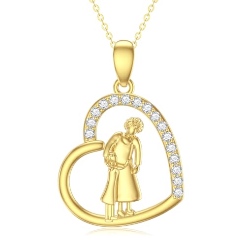 14K Solid Gold Love Heart Grandma Necklace for Women,Real Gold Grandmother Pendant Necklace Nana Jewelry Gifts for Christmas Mother's Day Birthday,16+2 Inch