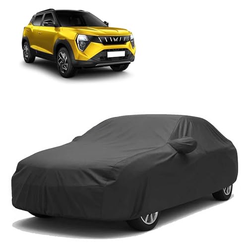 Image of Sulfar 100% Water Resistant Car Body Cover Compatible with Mirror for Mahindra XUV 3XO (Triple Stitched, Full Bottom Elastic, Dark Grey)