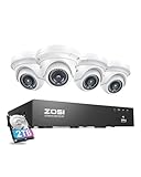 ZOSI 4K 8CH PoE CCTV Camera System, 4X5MP Outdoor Indoor PoE Security Camera Dome, 8 Ports 16CH 8MP NVR Recorder with 2TB HDD, Motion Detection, 100ft Night Vision, Alert Siren, IP66 Waterproof