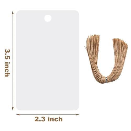 Image of CVANU White Kraft Paper Hanging Rectangle Shaped Tags (200pcs) with Jute Twine for Wedding| Write Blessings| Thanksgiving| Gift Decor (3.5inch X2.3inch)