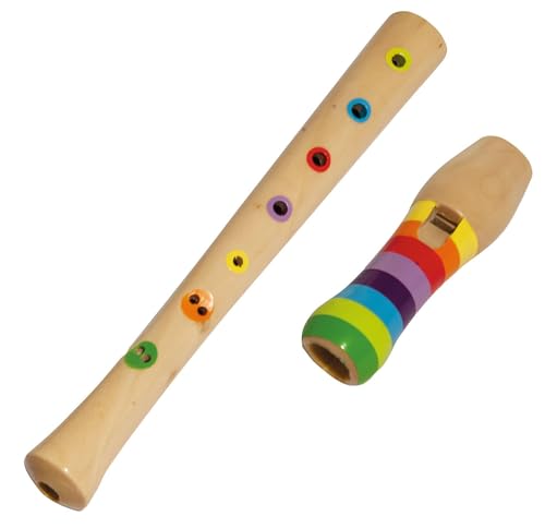 Eichhorn - Musik Holzflöte, Bunte Flöte aus Holz mit 7 Löchern, inkl. Liederbuch mit DREI Liedern zum nachspielen, 32 cm lang, ab Vier Jahren