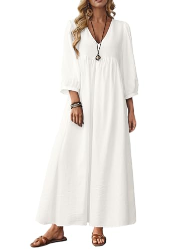 Image of Celmia Autumn Solid Loose Long Maxi Dress Cotton Caftan
