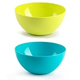  Tradineur Lot de 2 bols ronds de 1,2 l en plastique, passe au micro-ondes, au lave-vaisselle et au congélateur, Ø 17 x 8 cm, couleurs assorties