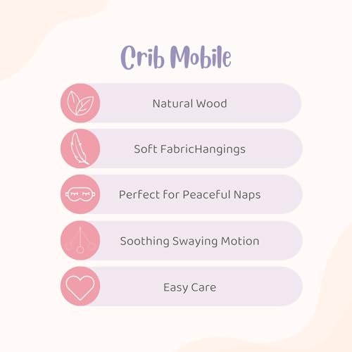 Image of Haus and Kinder Butterfly Garden Crib Mobile - Set of 1 | Baby Nursery Mobile with Butterflies & Flowers | Soft Cotton & Wooden Ring, Pastel Colors, Soothing Motion | Non-Toxic Height 64cm